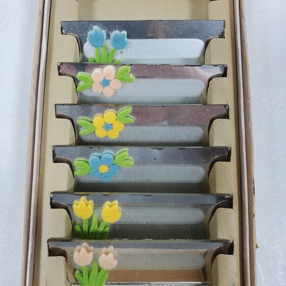 Vintage 1950 Six Glass Place Cards Floral Party Vintage in Box - Picture 4 of 7
